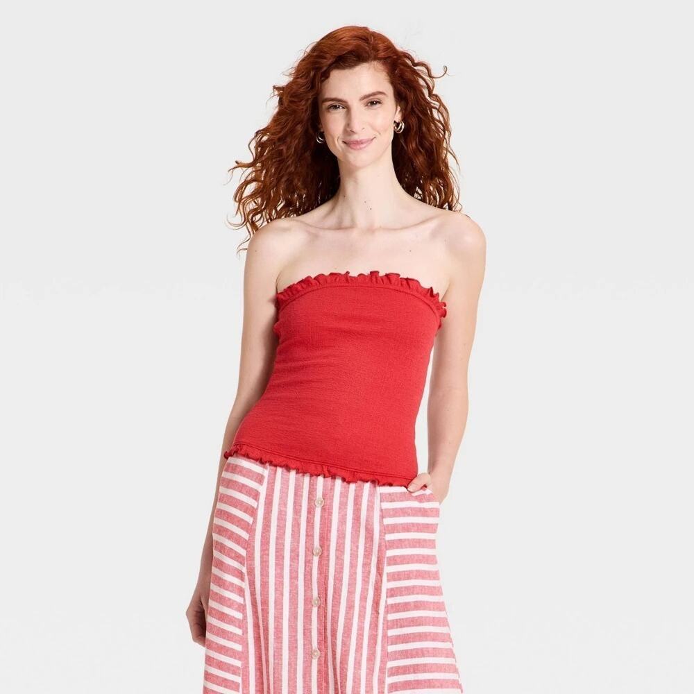Universal Thread Women's Ruffle Edge Tube Top Red Medium